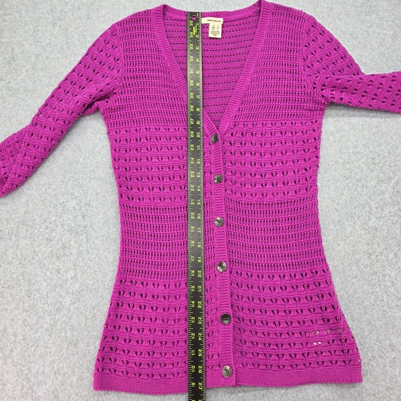 DKNY Jeans Women's Size S Magenta Crochet Knit Button Front Cardigan Sweater - Picture 8 of 10